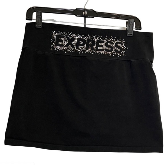 Express Mini Skirt Black Size Large with Bejeweled Express written on the skirt - Picture 1 of 5